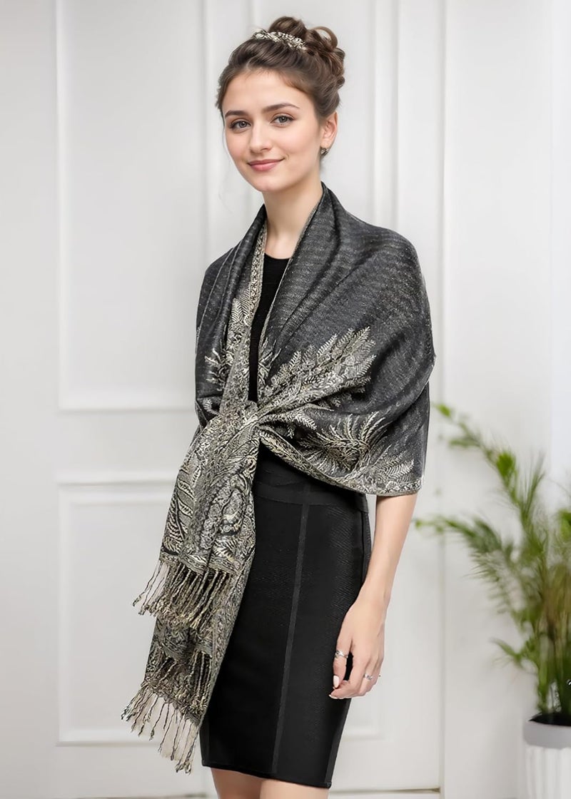 Achillea Big Paisley Pashmina Shawl Wrap for Women – Elegant Scarf for Weddings, Evening Dresses, Festivals & Daily Wear - Image 2